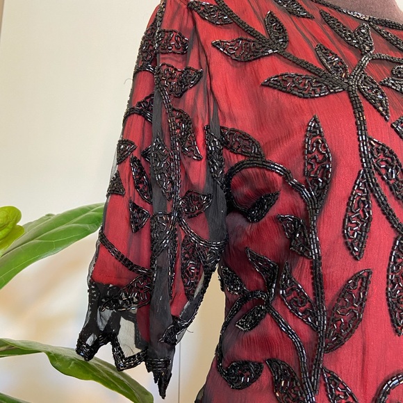Vintage Deep Red Beaded Blouse | Silk Blouse - Picture 4 of 14